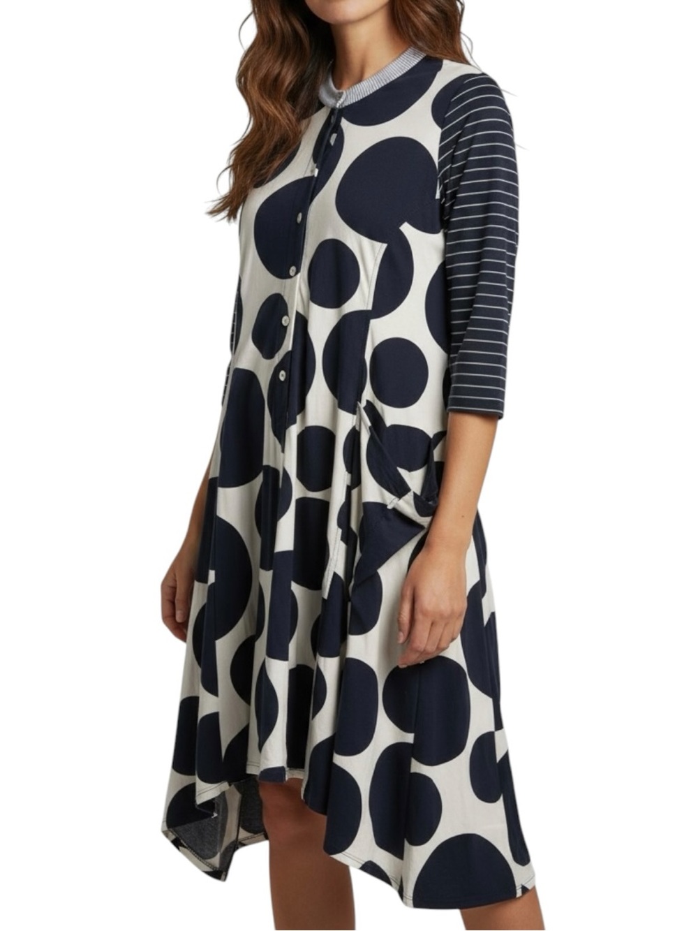 Alembika Asymmetrical Dot Midi Dress